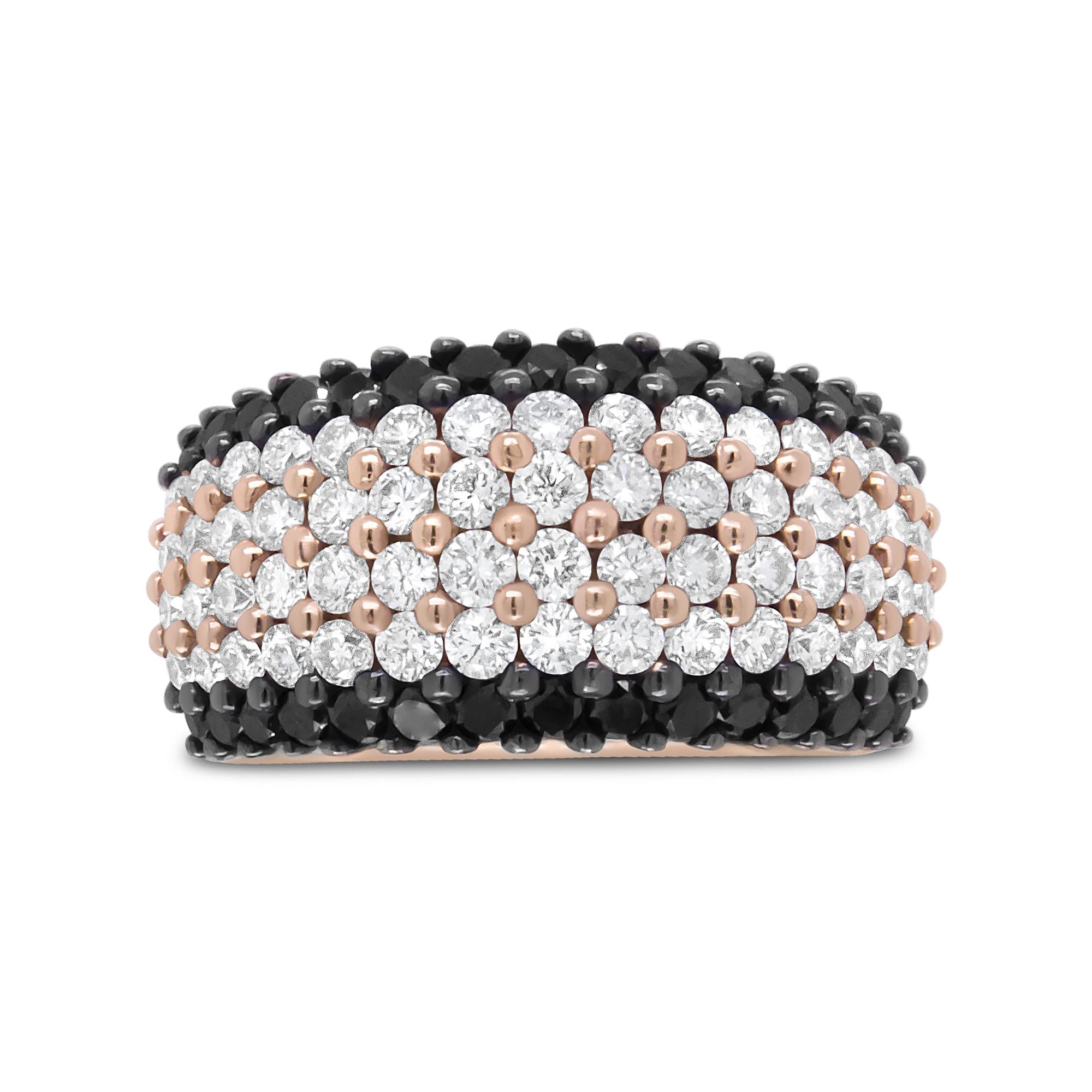 Anillo de banda de 6 hileras con diamantes blancos y negros tratados de 2 1/5 ct. p.t. en oro rosa de 18K, foto 1