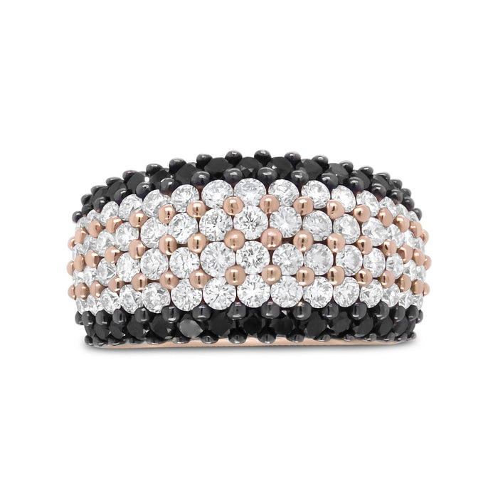 Anillo de banda de 6 hileras con diamantes blancos y negros tratados de 2 1/5 ct. p.t. en oro rosa de 18K, foto 1