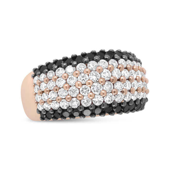 Anillo de banda de 6 hileras con diamantes blancos y negros tratados de 2 1/5 ct. p.t. en oro rosa de 18K, foto 2