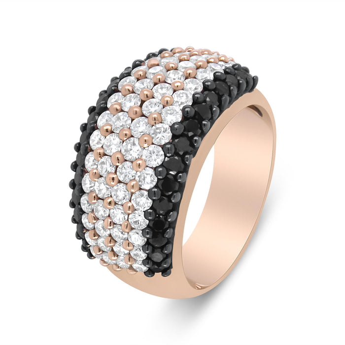 Anillo de banda de 6 hileras con diamantes blancos y negros tratados de 2 1/5 ct. p.t. en oro rosa de 18K, foto 5