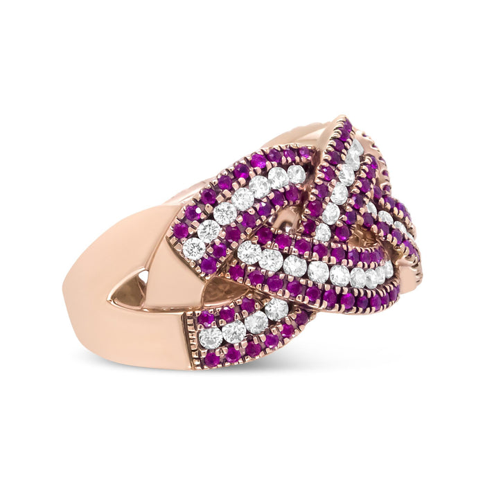 7/8 Ct. T.W. Red Ruby and Diamond Woven Braided Band Ring in 18K Rose Gold, photo 4