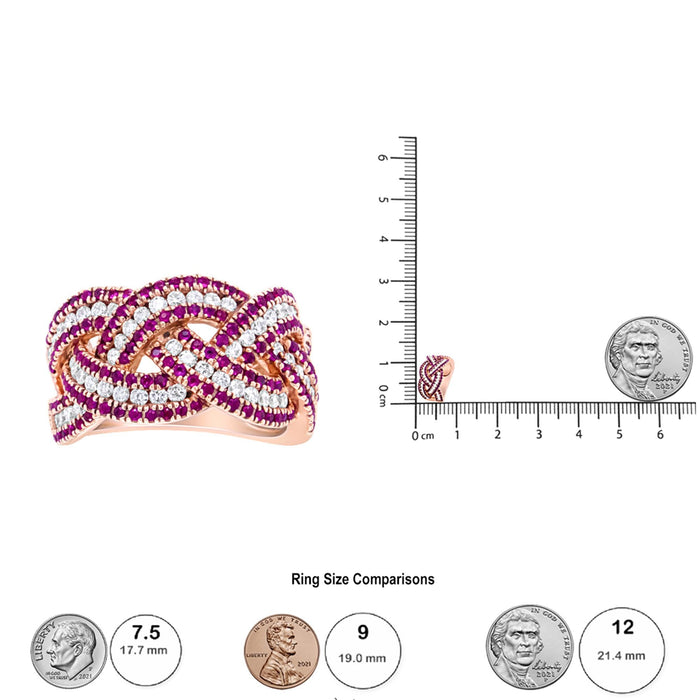 7/8 Ct. T.W. Red Ruby and Diamond Woven Braided Band Ring in 18K Rose Gold, photo 6