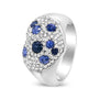 Anillo de racimo en forma de corazón con zafiro azul y diamantes de 5/8 ct. p.t. en oro blanco de 18K, foto 5