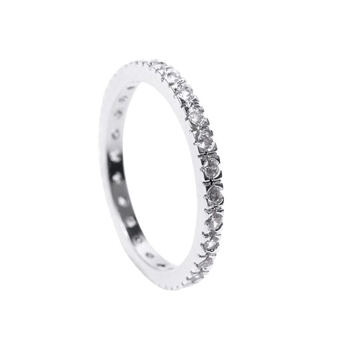Anillo de eternidad clásico con zirconias cúbicas redondas en latón bañado en rodio, foto 1