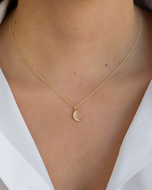 14K Gold Diamond Moon Necklace, photo 2