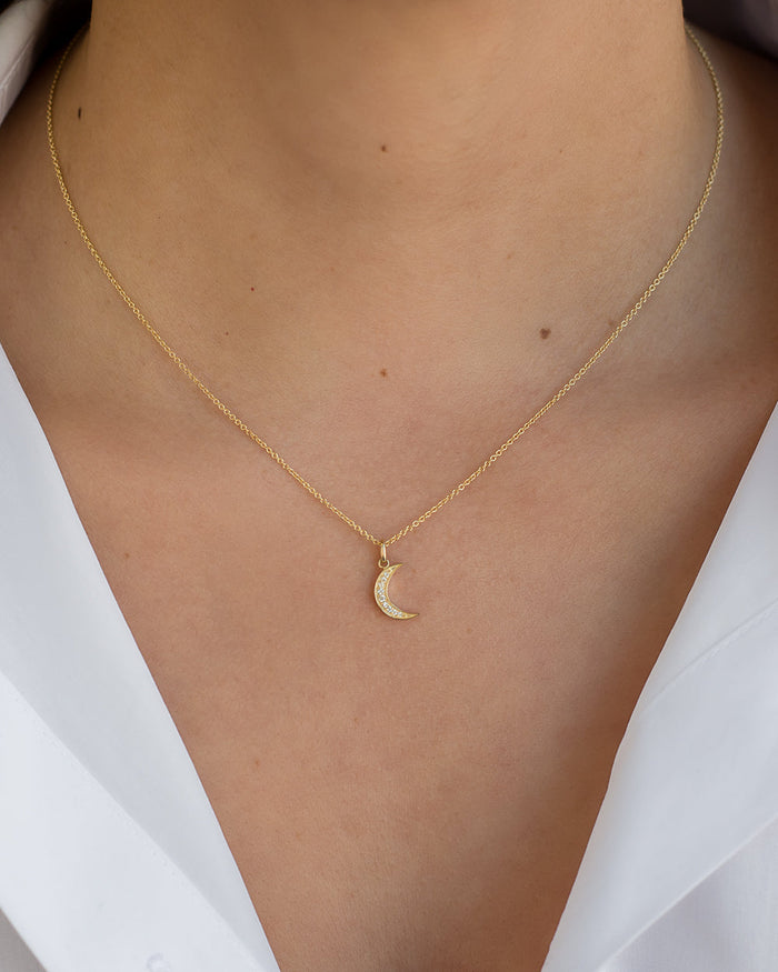 14K Gold Diamond Moon Necklace, photo 2