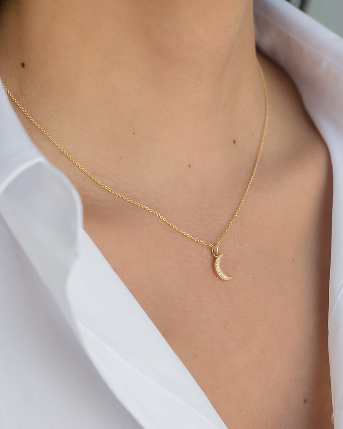 14K Gold Diamond Moon Necklace, photo 3