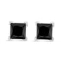 Princess-Cut Square Treated Black Diamond Classic 4-Prong Stud Earrings with Screw Backs in Sterling Silver, photo 1