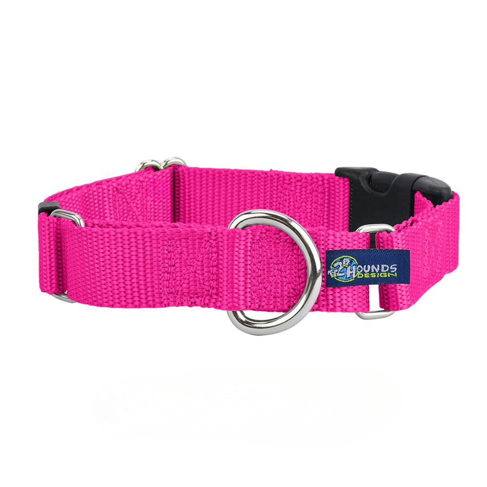 Collar martingala con hebilla para perro de nailon rosa intenso, 5/8 pulg. y 1 pulg. de ancho, foto 1