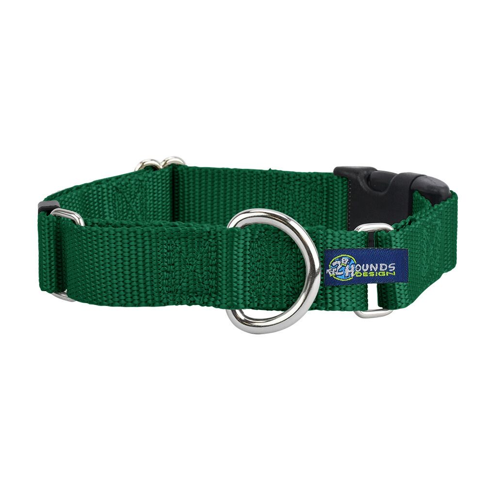 Collar martingala con hebilla para perro de nailon verde Kelly, 5/8 pulg. y 1 pulg. de ancho, foto 1