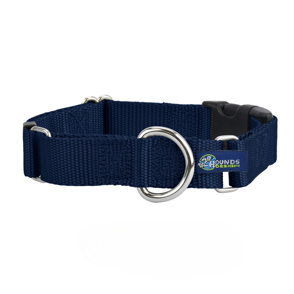 Collar martingala con hebilla para perro de nailon azul marino, 5/8 pulg. y 1 pulg. de ancho, foto 1