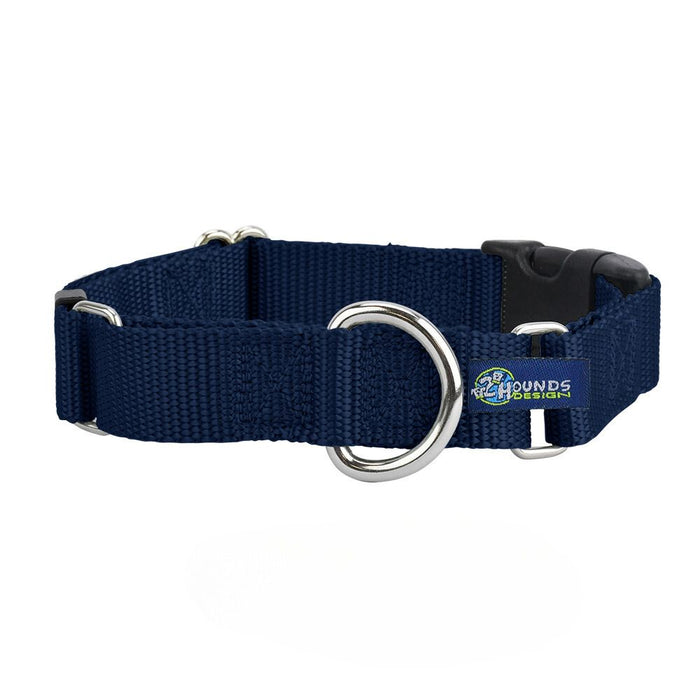 Collar martingala con hebilla para perro de nailon azul marino, 5/8 pulg. y 1 pulg. de ancho, foto 1