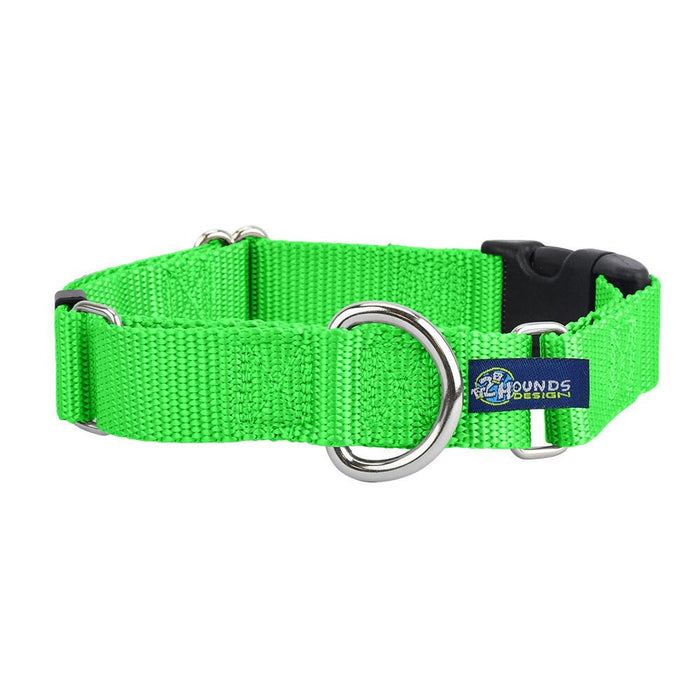 Collar martingala con hebilla para perro de nailon verde neón, 5/8 pulg. y 1 pulg. de ancho, foto 1