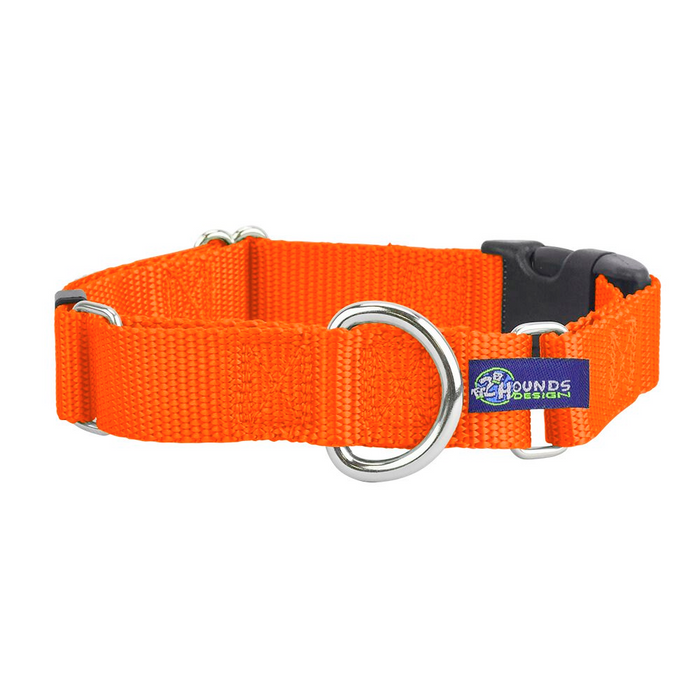 Collar martingala con hebilla para perro de nailon naranja neón, 5/8 pulg. y 1 pulg. de ancho, foto 1