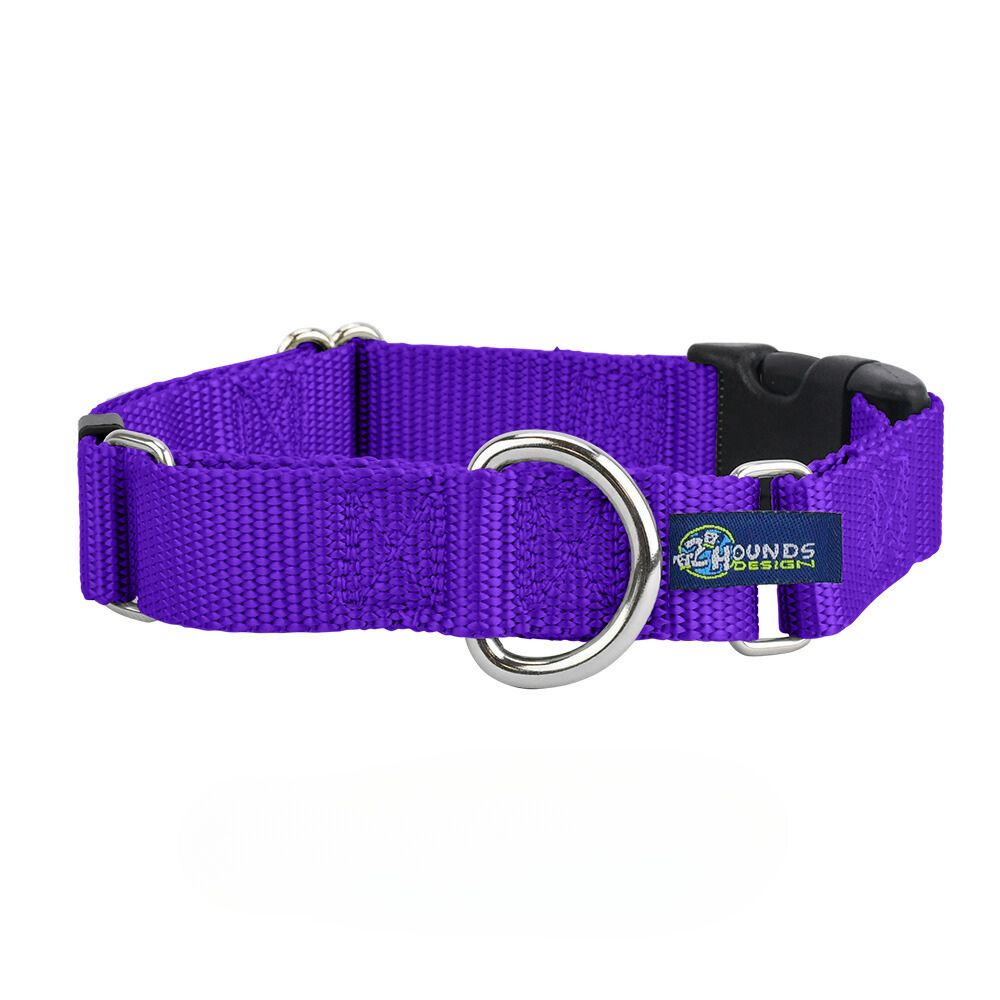 Collar martingala con hebilla para perro de nailon morado, 5/8 pulg. y 1 pulg. de ancho, foto 1