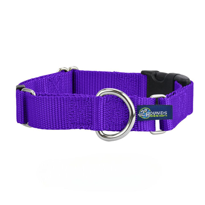 Collar martingala con hebilla para perro de nailon morado, 5/8 pulg. y 1 pulg. de ancho, foto 1