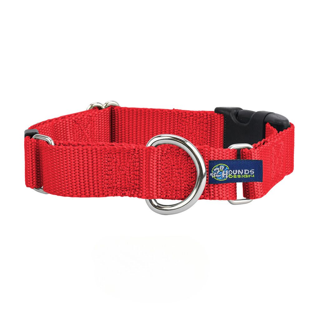 Collar martingala con hebilla para perro de nailon rojo, 5/8 pulg. y 1 pulg. de ancho, foto 1