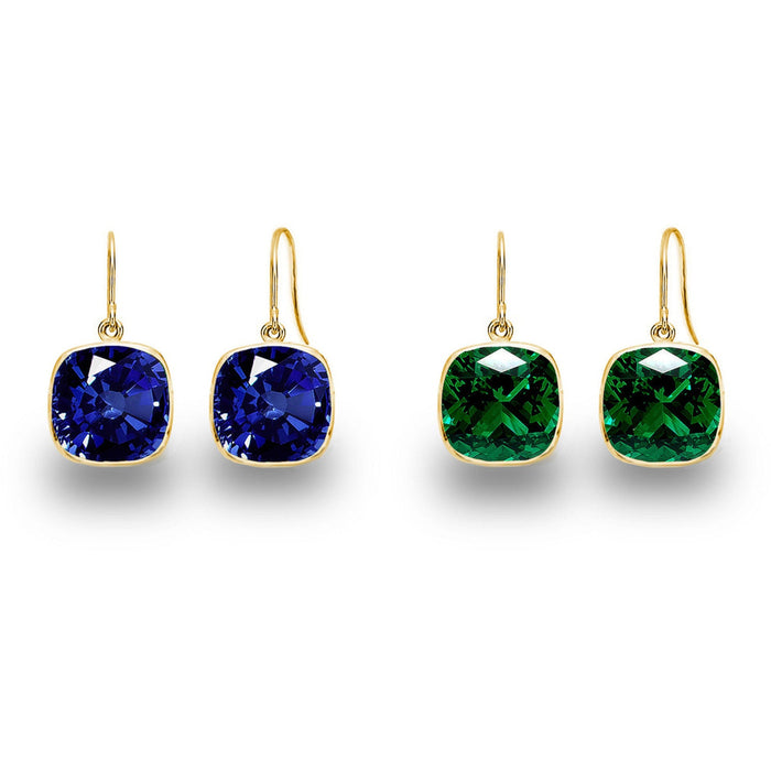 Conjunto de aretes colgantes con zafiro y esmeralda creados en laboratorio de 9.00 CTW, foto 8