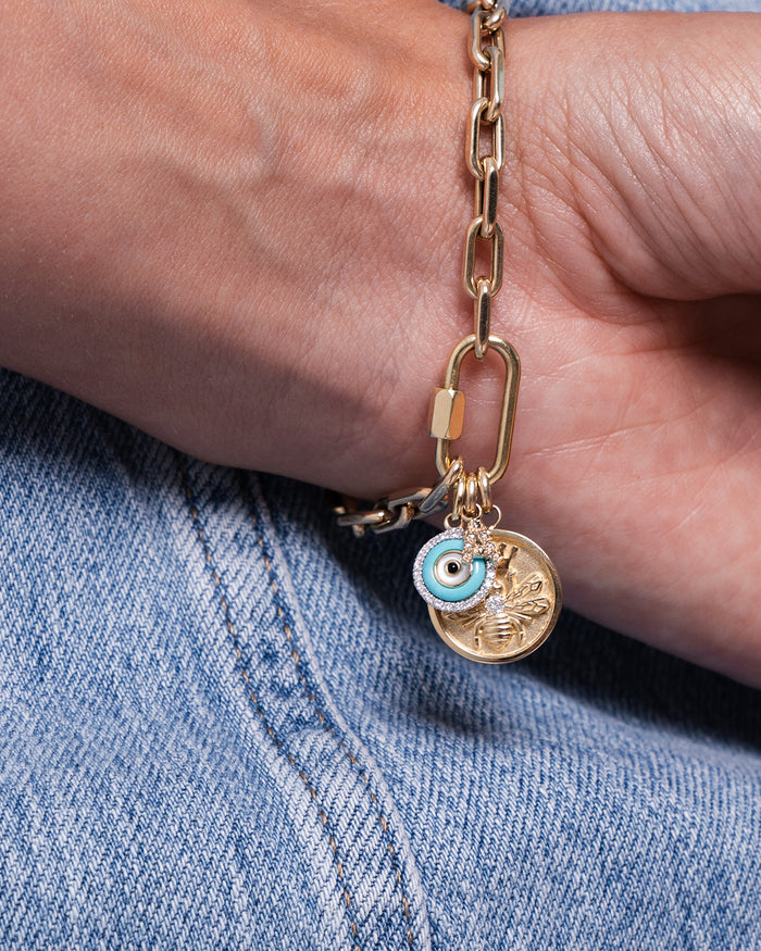 Pulsera de eslabones abiertos grandes con mosquetón en oro de 14K, foto 3