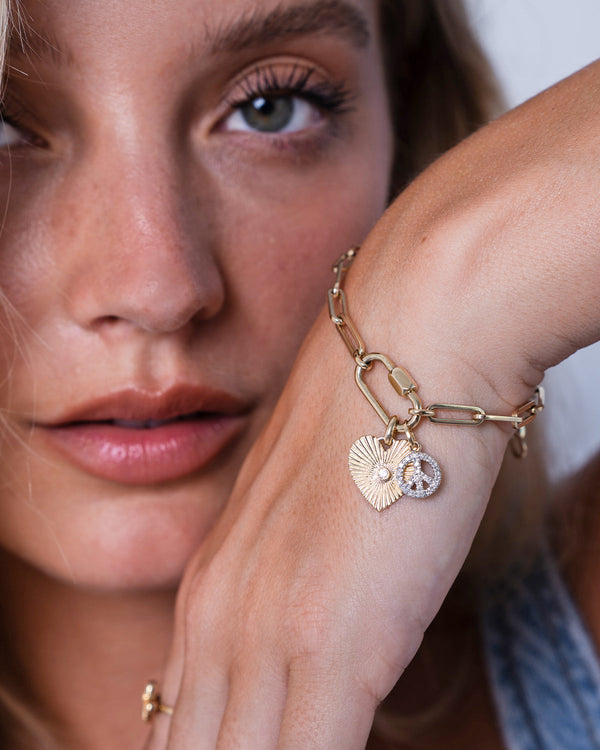 14K Gold Large Paper Clip Chain Carabiner Bracelet, photo 2