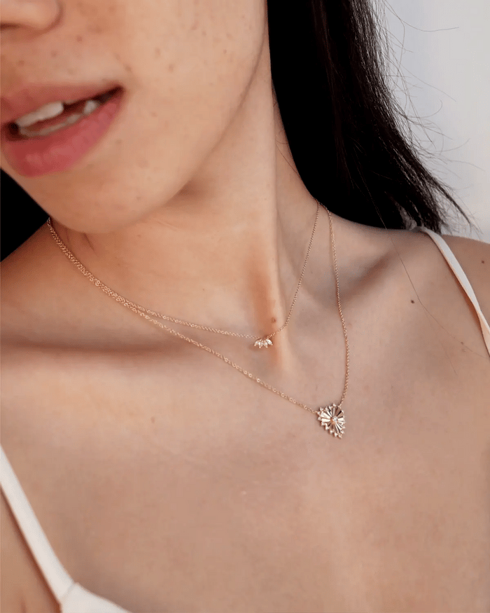 14K Gold Diamond Framed Small Fluted Heart Necklace, photo 3