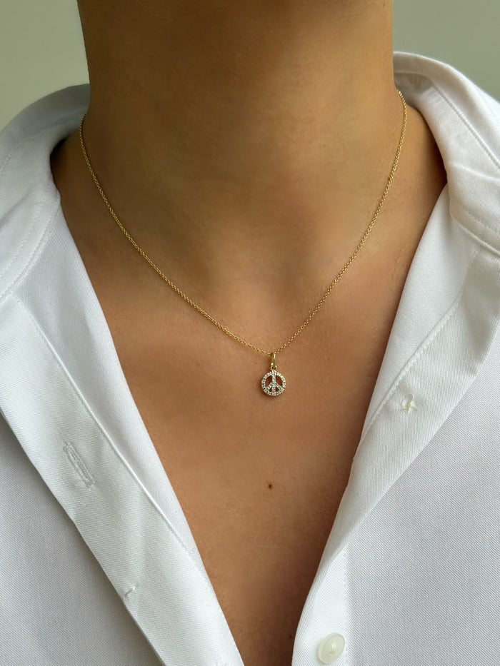 Dije de símbolo de la paz de diamantes en oro de 14K, foto 2
