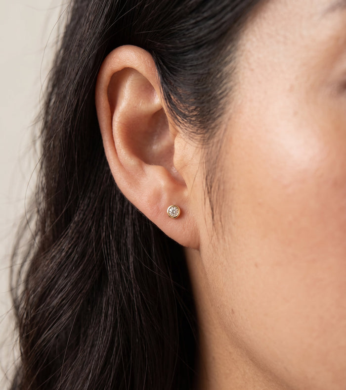 14K Gold Bezel Diamond Stud Earrings, photo 2