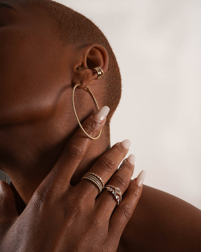 Aretes de aro grandes con diamantes pavé en oro de 14K, foto 3