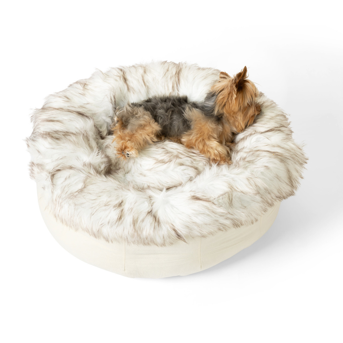 PupPouf Faux Fur Donut Dog Bed, White with Brown Accents, photo 7