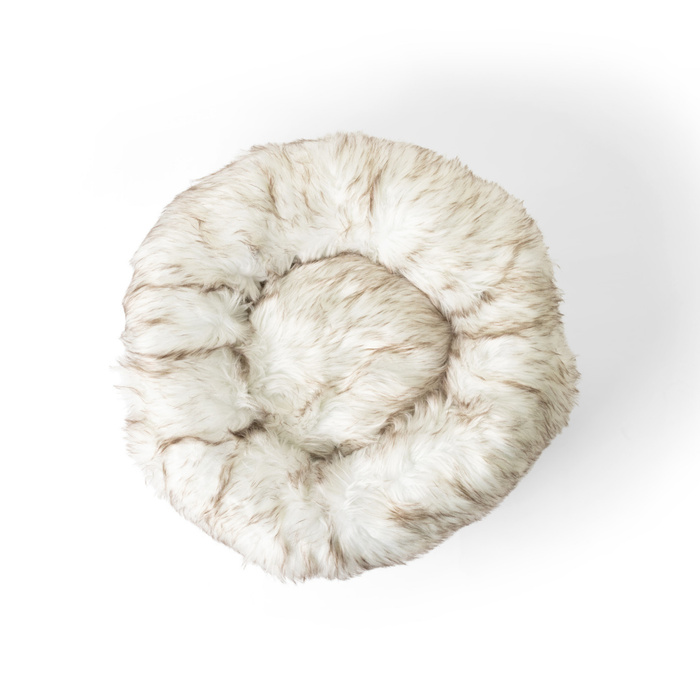 PupPouf Faux Fur Donut Dog Bed, White with Brown Accents, photo 4