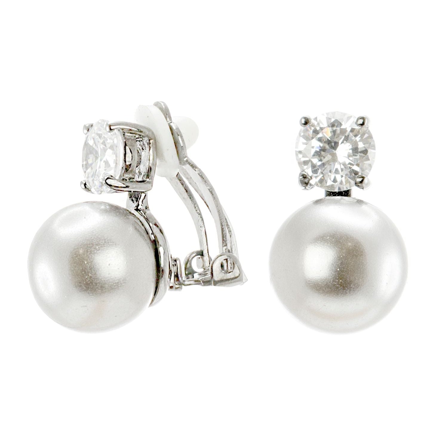 Round Cubic Zirconia and Glass Bead Drop Earrings in Rhodium-Plated Brass, photo 3