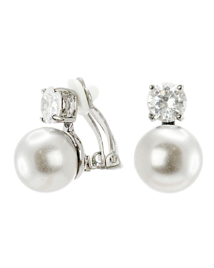 Round Cubic Zirconia and Glass Bead Drop Earrings in Rhodium-Plated Brass, photo 3