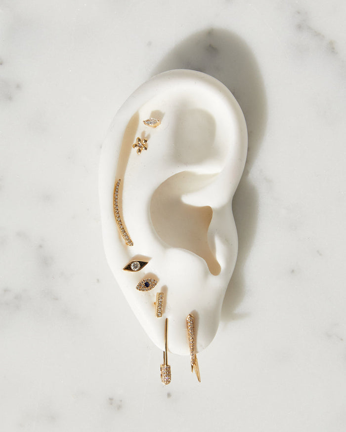 Aretes de botón de ojo turco mini con diamantes en oro de 14K, foto 4