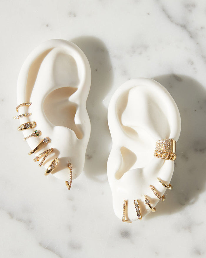 Aretes de aro huggie divididos con diamantes pavé en oro de 14K, foto 9