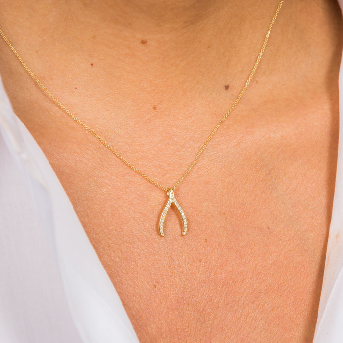 Dije de hueso de la suerte con diamantes en oro de 14K, foto 3