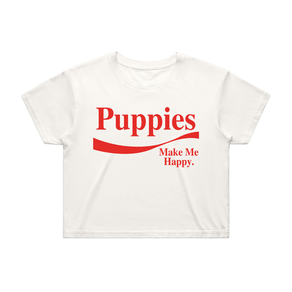 Enjoy Puppies Make Me Happy Crop Tee in cream