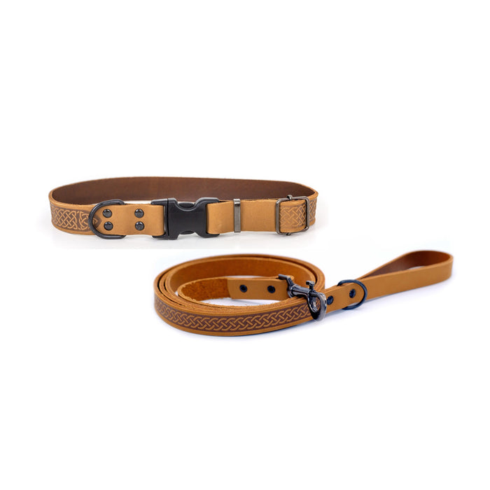 Celtic Sport Leather Collar and Leash Set