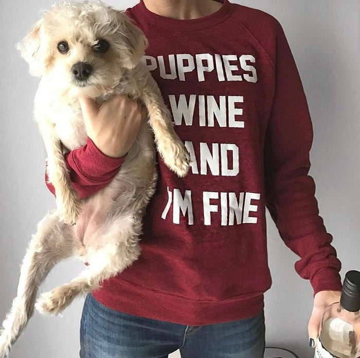 Puppies Wine & I'm Fine Crewneck Sweatshirt