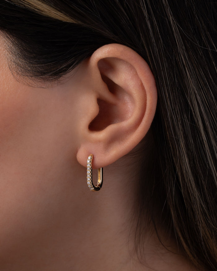 14K Gold Diamond Oval Hoop Earrings, photo 5