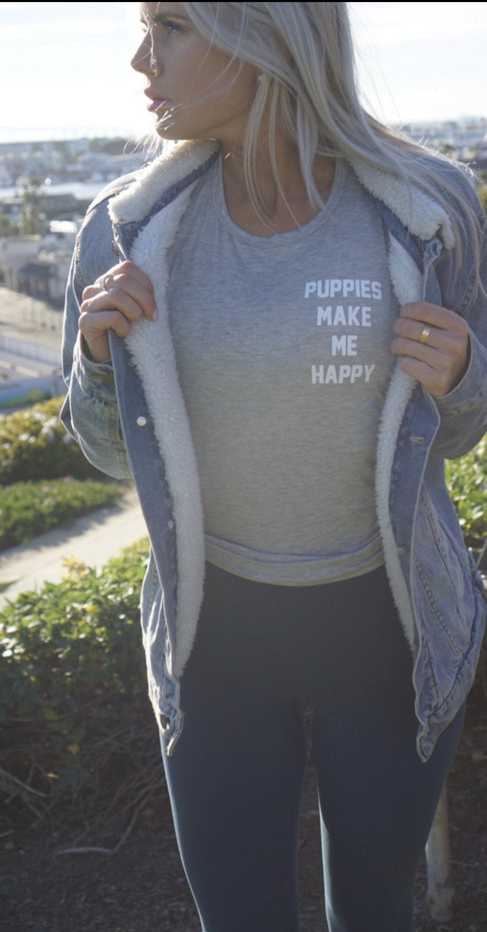 Puppies Make Me Happy Motto Sleeveless Top