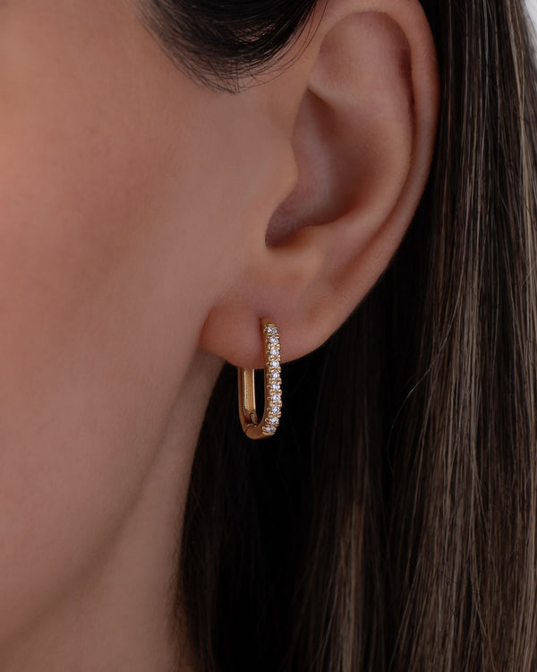 14K Gold Diamond Oval Hoop Earrings, photo 2