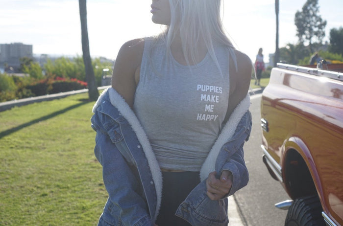 Puppies Make Me Happy Motto Sleeveless Top
