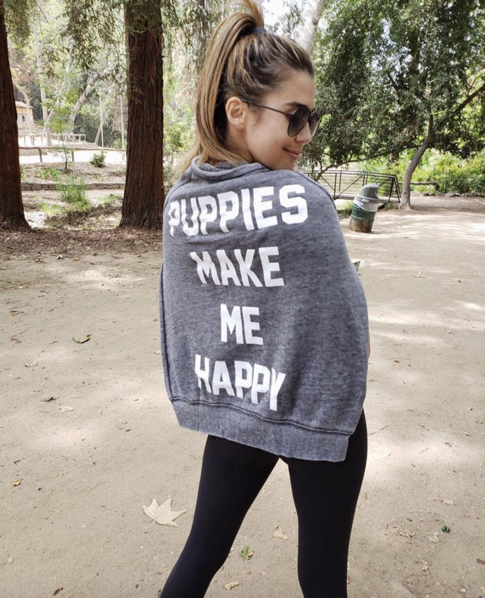 Puppies Make Me Happy Acid Wash Crewneck Sweatshirt