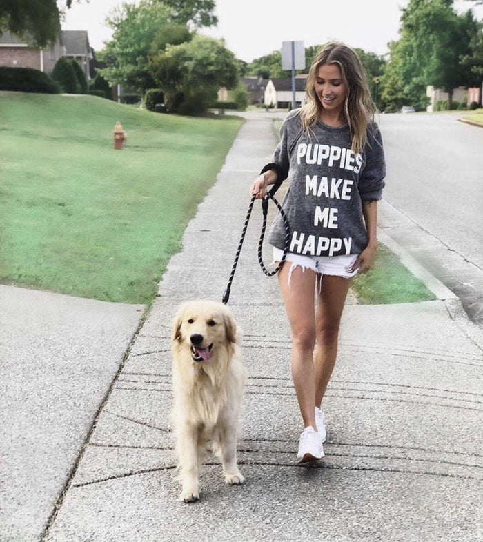 Puppies Make Me Happy Acid Wash Crewneck Sweatshirt