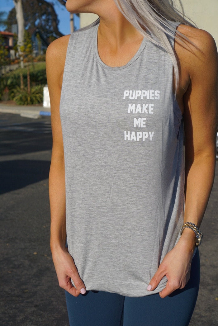 Puppies Make Me Happy Motto Sleeveless Top