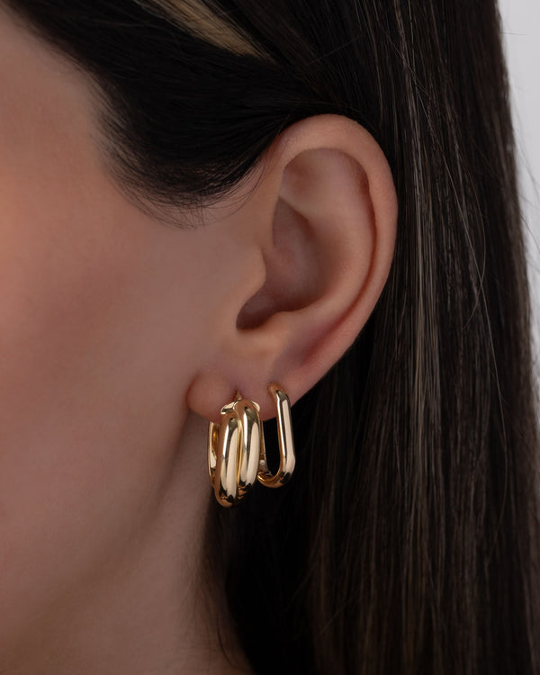 Aretes de aro ovalados de doble torsión en oro de 14K, foto 2