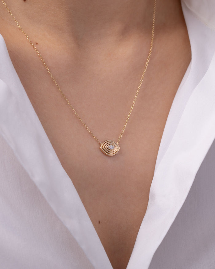 14K Gold Diamond Ribbed Evil Eye Necklace, photo 7