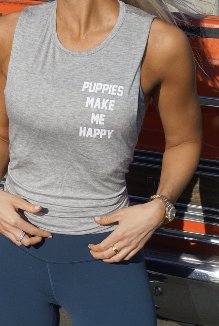 Puppies Make Me Happy Motto Sleeveless Top