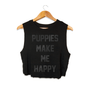Black Foil Puppies Make Me Happy Crop Top in black foil