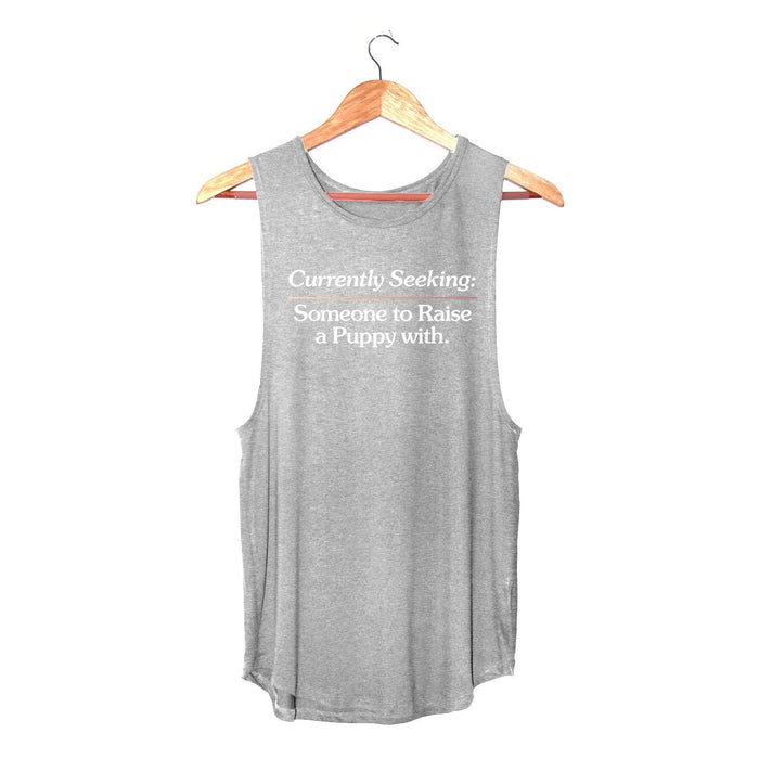 Currently Seeking Someone to Raise a Puppy With Women's Sleeveless Tank in light grey